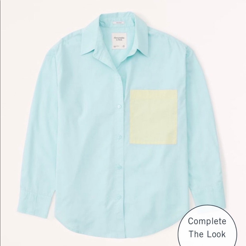 Abercrombie Oversized Poplin Colorblock Button-Up Shirt